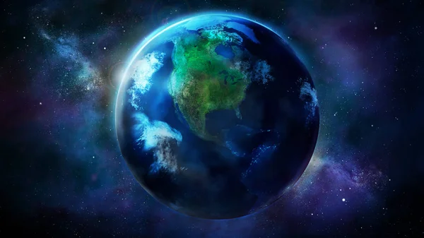 来自太空的现实地球显示北美和南美 — 图库照片