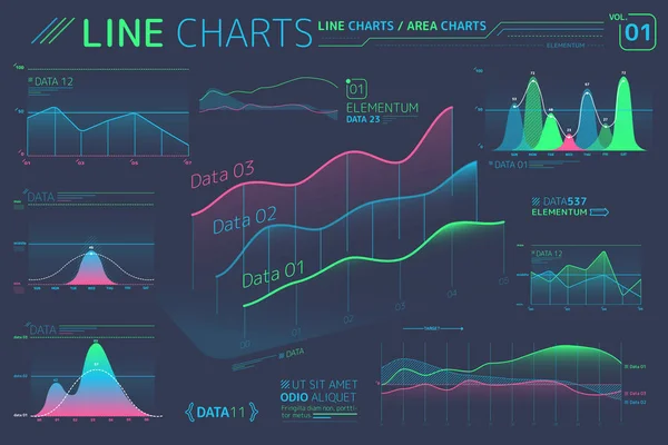 Gráficos de Línea y Gráficos de Área Elementos Infográficos — Vector de stock