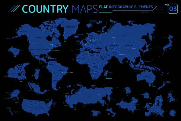 Amerika, Asie, Afrika, Evropa, Austrálie, Oceánie, USA, Rusko, Čína, Mexiko, Japonsko, Kanada, Brazílie, vektorové mapy — Stockový vektor