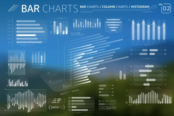 Pruhových grafů, sloupcových grafů a histogramů Infografické prvky — Stockový vektor