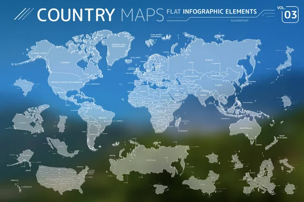 America, Asia, Africa, Europe, Australia, Canada, USA, Russia, China, Mexico, Japan Vector Maps