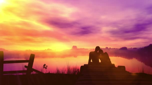 Liefdevolle paar op zonsondergang achtergrond — Stockvideo