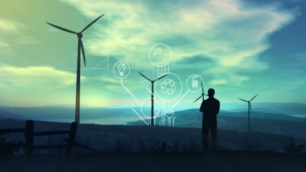 未来のエコロジーの電気とインフォグラフィック — ストック動画