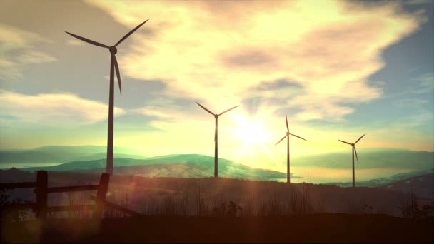 Wind power planten bij zonsondergang — Stockvideo