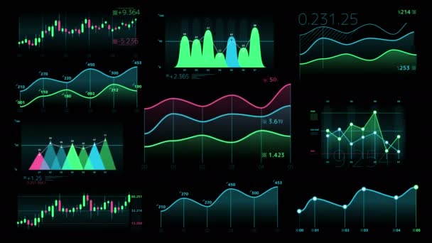 Infografías decorativas de gráficos lineales y de velas — Vídeos de Stock