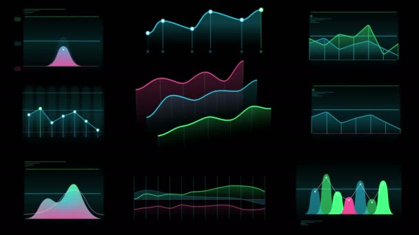 Varios gráficos de líneas y áreas limpias — Vídeos de Stock