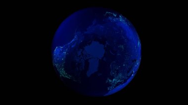 Uzaydan Dünya'nın gece yarısı Kuzey Amerika, Asya ve Avrupa gösteren.