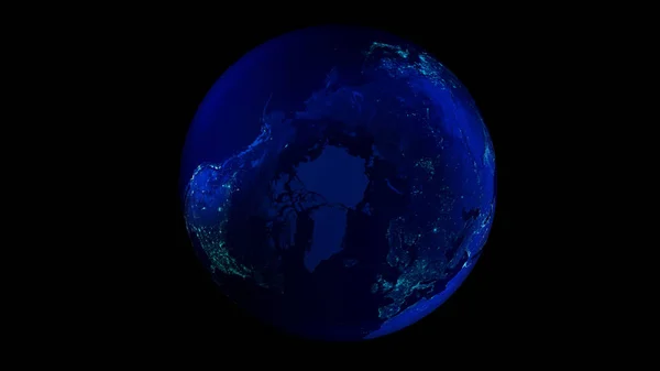 The night half of the Earth from space showing North America, Asia and Europe. — Stock Photo, Image