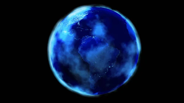 북미와 남미를 보여주는 우주에서 지구의 밤 절반. — 스톡 사진