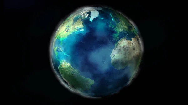 Dzień połowa ziemi z kosmosu ukazująca Amerykę Północną i Południową, Europę i Afrykę. — Zdjęcie stockowe