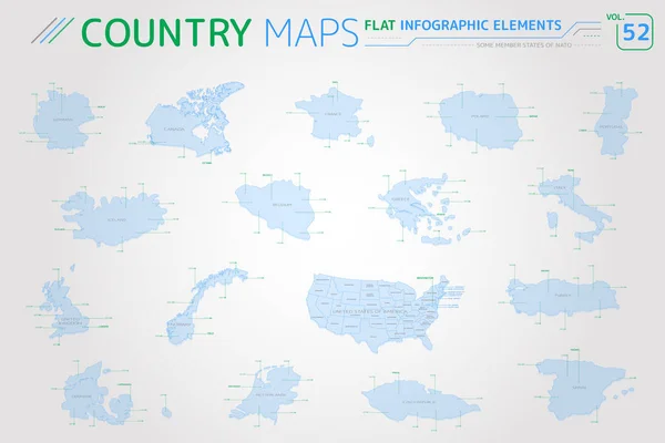 Algunos Estados miembros de la OTAN, Estados Unidos de América Canadá, Francia, Italia, Alemania, Noruega y otros Vector Maps — Vector de stock