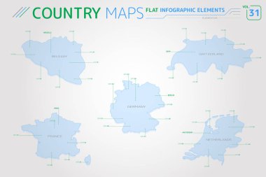 Belçika, Almanya, Fransa, Hollanda ve İsviçre Vektör Haritaları