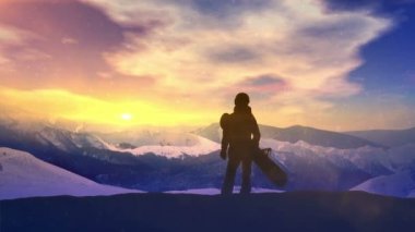 Snowboard yaparken bir karlı yamaç kızla.