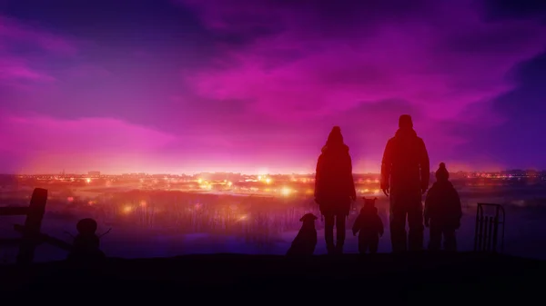 Familia en el paseo de invierno por la noche . —  Fotos de Stock
