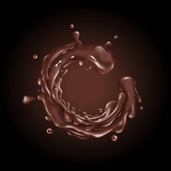 Cercle d'éclaboussure de chocolat liquide sur un fond sombre — Image vectorielle