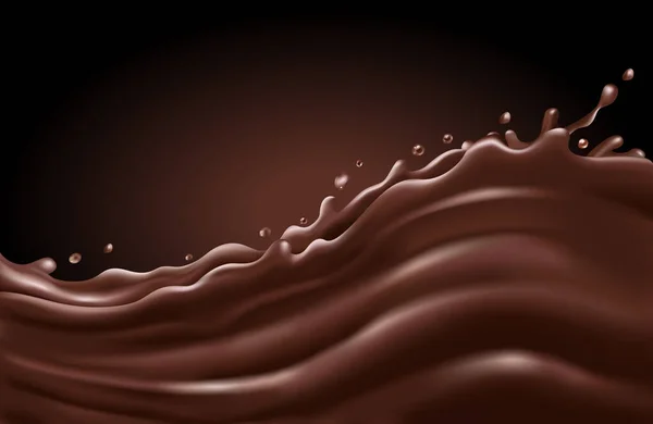 Salpicadura de chocolate líquido sobre un fondo oscuro — Vector de stock