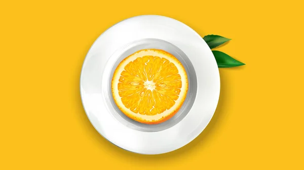 白いプレートの上のオレンジの半分は. — ストックベクタ