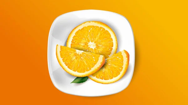 Frische Orangenscheiben auf einem weißen Teller. — Stockvektor