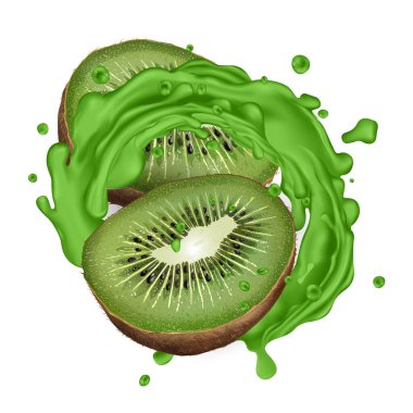 İki parça kivi ve yeşil meyve suyu.