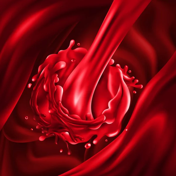 Потік вишневого соку вливається в червоні рідкі хвилі — стоковий вектор