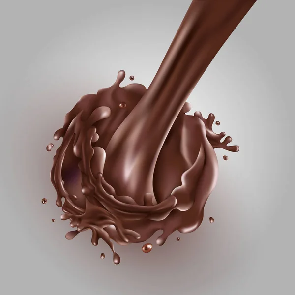 Fluxo de derramamento de chocolate em um fundo cinza — Vetor de Stock