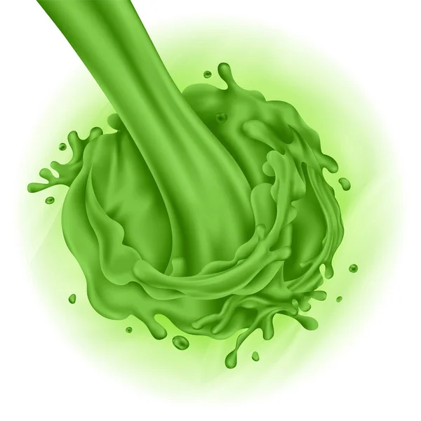 Corriente de verter jugo verde sobre un fondo claro — Vector de stock