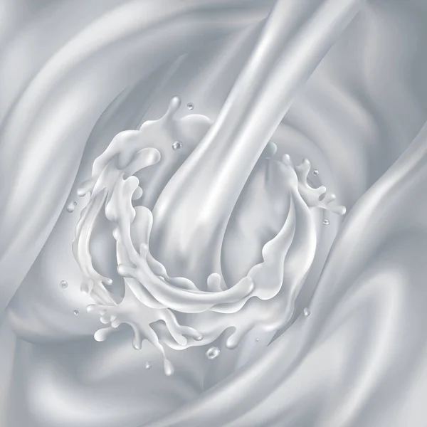 Strömma av mjölk häller i vita flytande vågor — Stock vektor