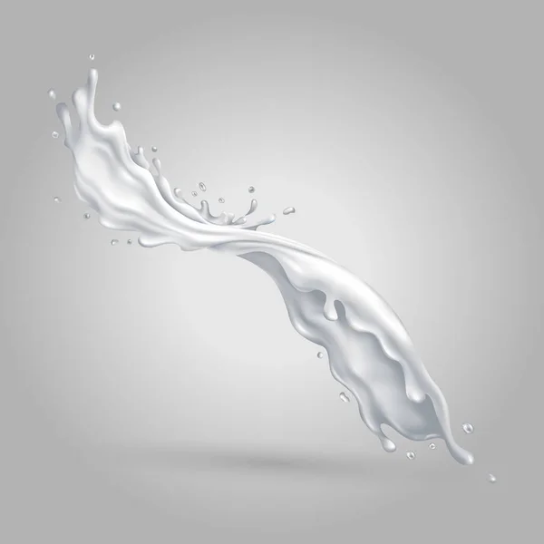 Mjölkaktig vätska stänk på en grå bakgrund — Stock vektor