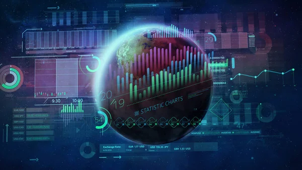 統計図に囲まれた半光の惑星. — ストック写真