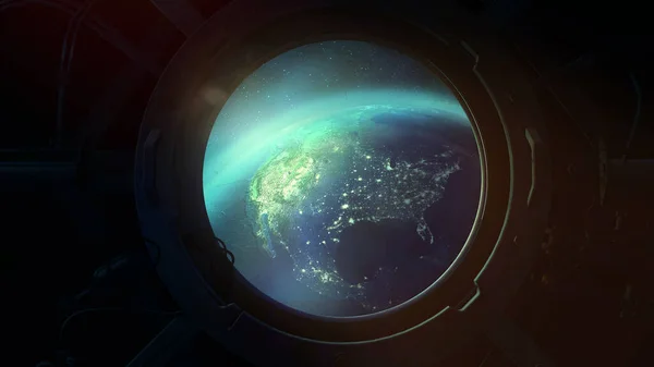 Глобус из иллюминатора космического корабля. — стоковое фото