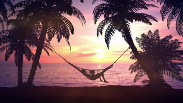 Relax in a hammock on the beach during sunset. — Stock Video