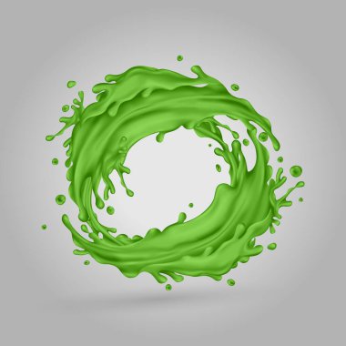 Yeşil meyve suyu, gri arka planda daire çizer.