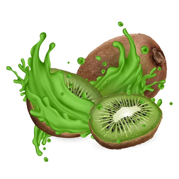 Kiwi fresco e spruzzi di succo verde — Vettoriale Stock