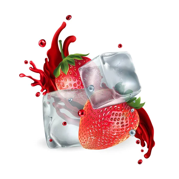 Fraises fraîches avec glaçons et une touche de jus — Image vectorielle