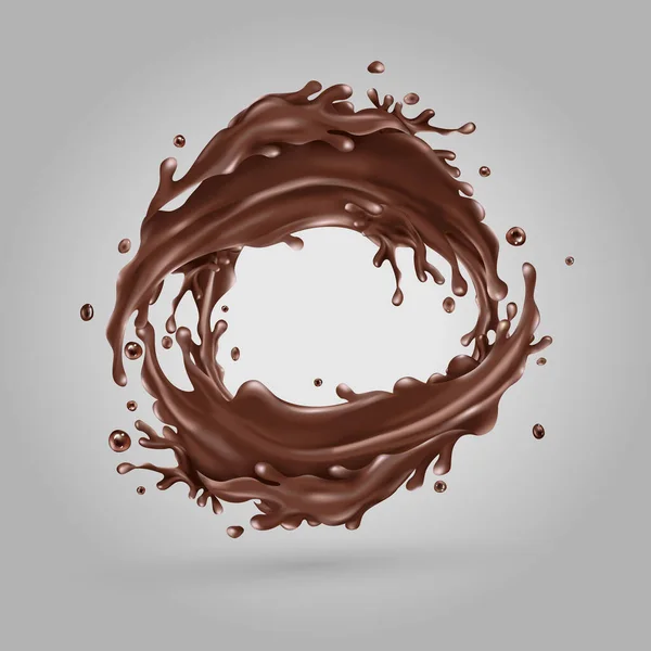 Salpicaduras de chocolate líquido círculo sobre un fondo gris — Vector de stock