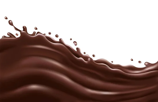 Cioccolato liquido spruzzi d'onda su uno sfondo bianco — Vettoriale Stock