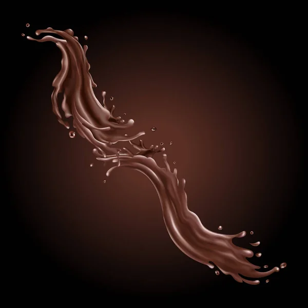 Salpicaduras de chocolate líquido sobre un fondo oscuro — Vector de stock