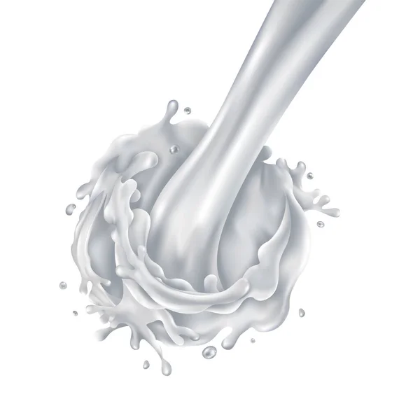 Stream av hälla mjölk på en vit bakgrund — Stock vektor