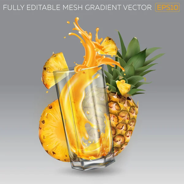 Du jus de fruit dans un verre et de l'ananas. — Image vectorielle