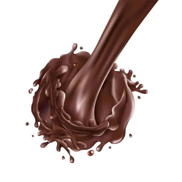 Flusso di cioccolato versante su uno sfondo bianco — Vettoriale Stock