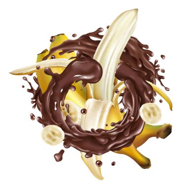 Çikolata parçacıklı dilimlenmiş muz..