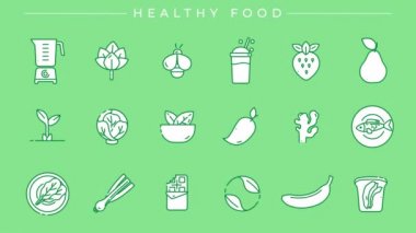 Sağlıklı Gıda konsepti tarzı simgeleri ayarlandı.