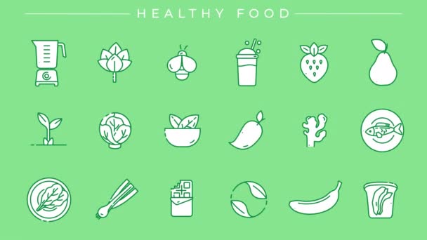 Healthy Food concept lijn stijl pictogrammen ingesteld. — Stockvideo