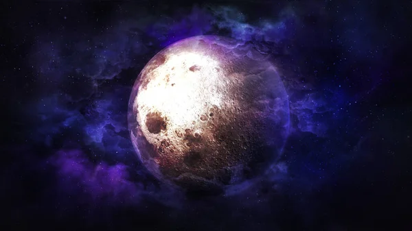 Vedere fantastică a Lunii înconjurată de nebuloase . — Fotografie, imagine de stoc