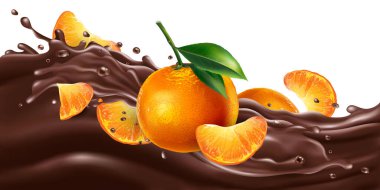 Çikolata dalgasıyla dilimlenmiş mandalina..