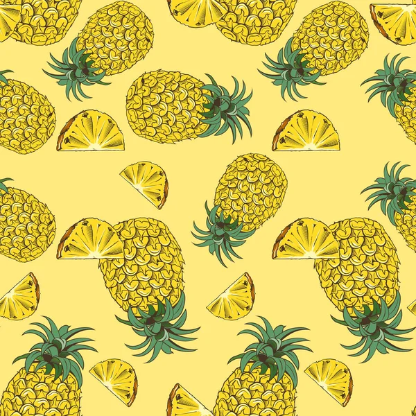 Žlutý bezešvý vzor s ananasem ve stylu vintage — Stockový vektor