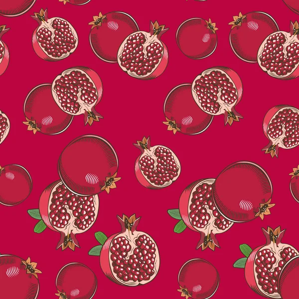 Rood naadloos patroon met granaatappels in vintage stijl — Stockvector