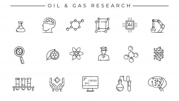 Сбор значков линий нефтегазовых исследований на альфа-канале. — стоковое видео