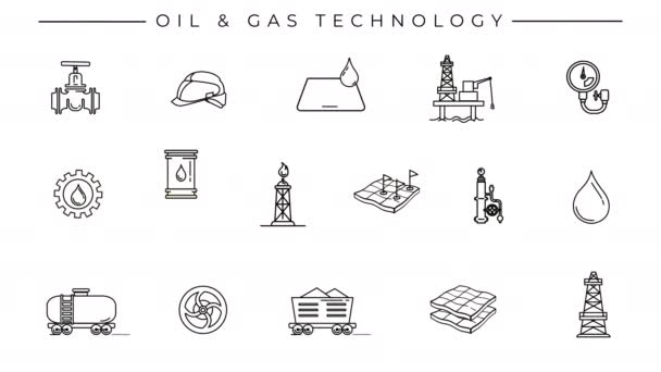 Oil and gas technology line icons on the alpha channel. — Stock Video