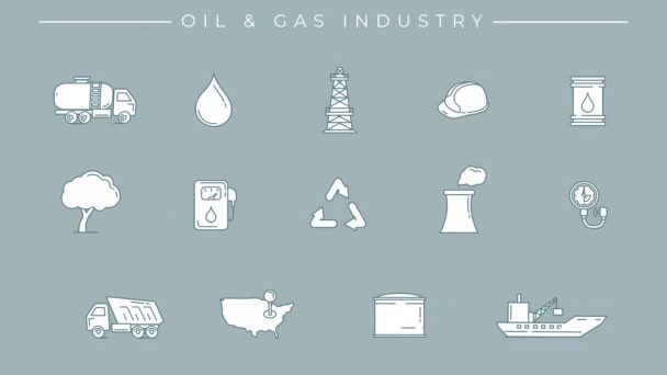 Iconos de la línea de petróleo y gas en el canal alfa. — Vídeo de stock